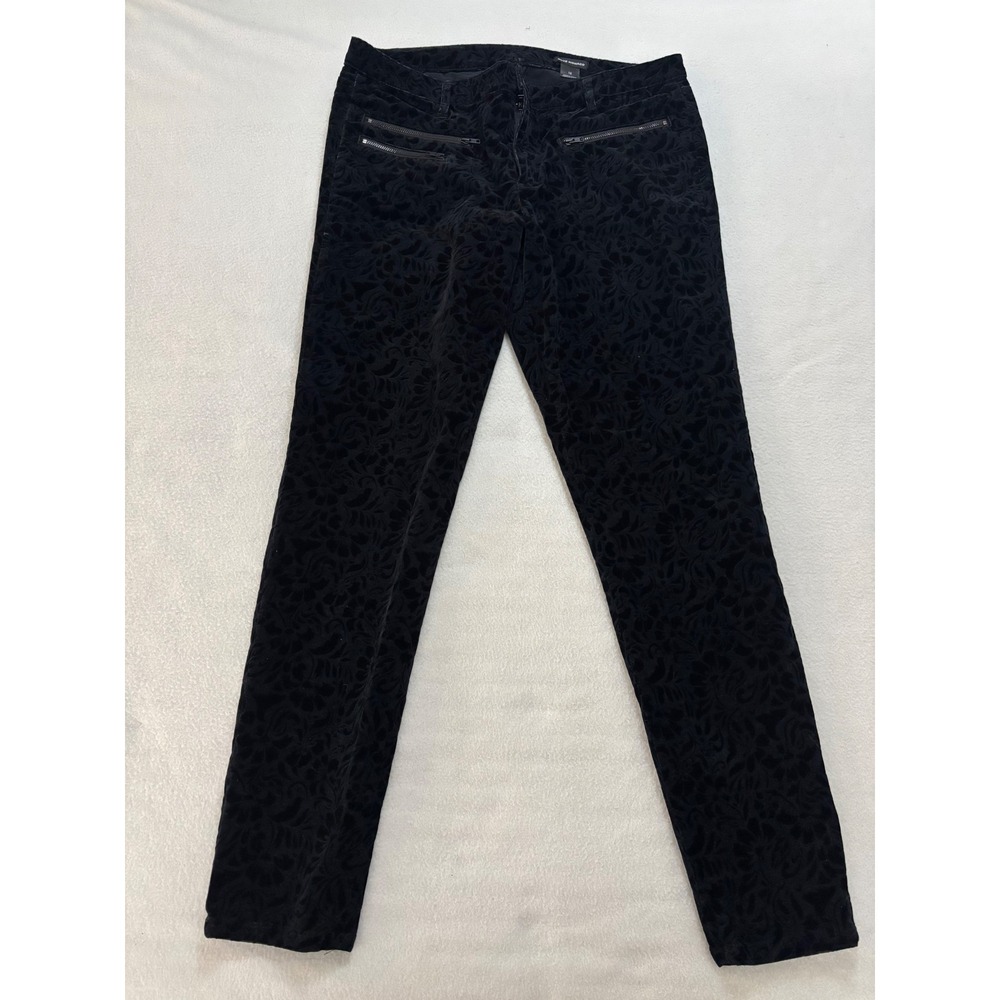 Club Monaco Black Velvet Floral Burnout Slim Leg Zipper Pants Sz 12